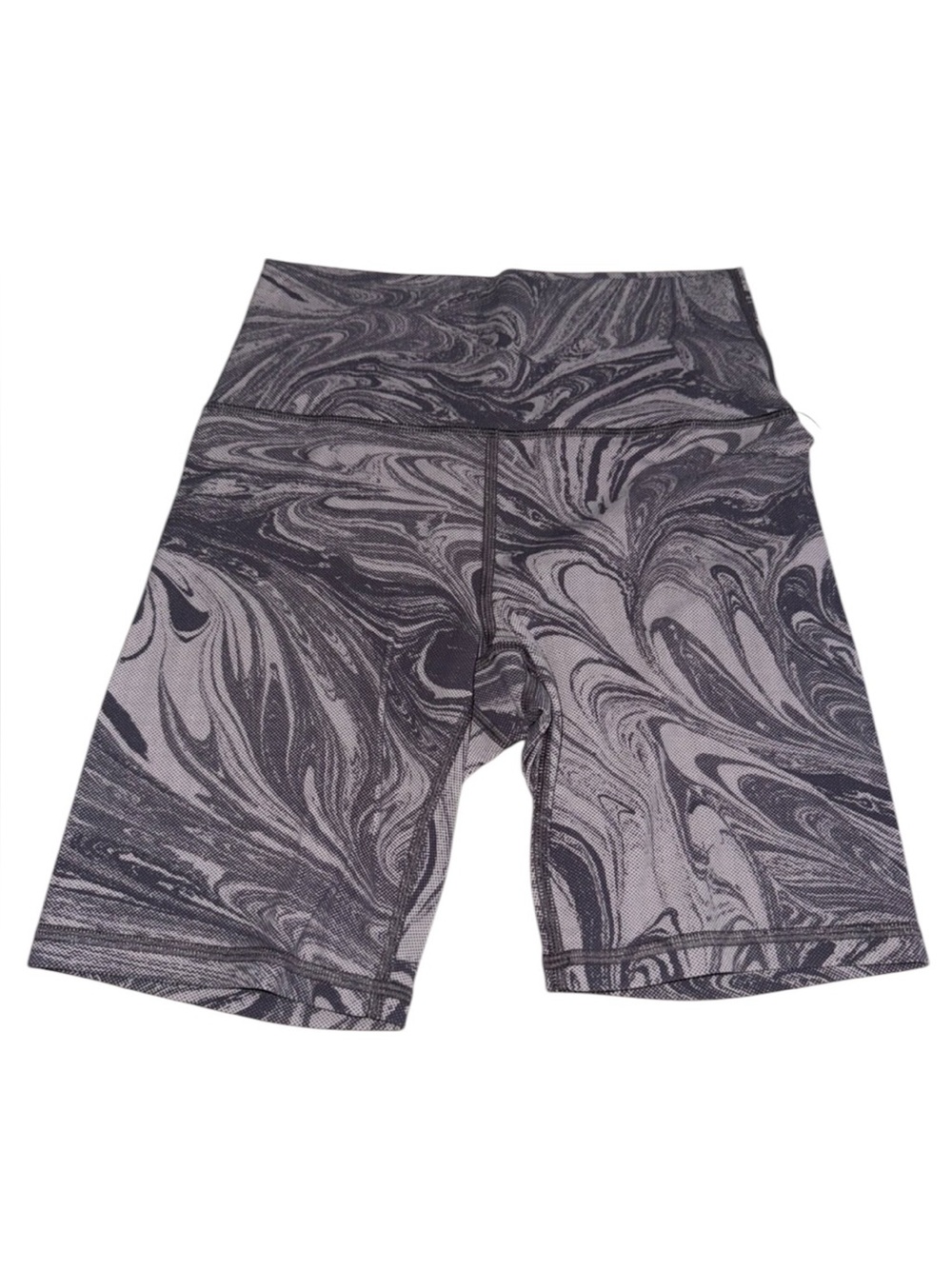 Athleta High-Waist Marble-Print Workout Shorts - Black & Gray
